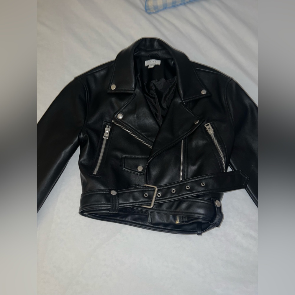 Women's Black Faux Leather Jacket with Removable Belt